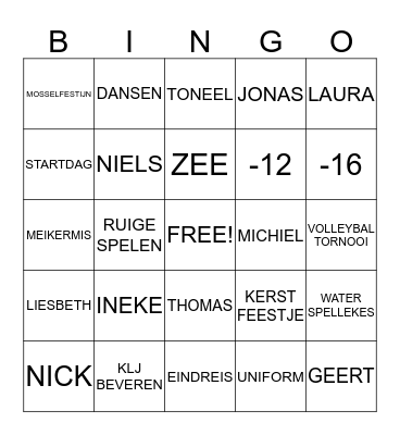 Mosselfestijn 2015 Bingo Card