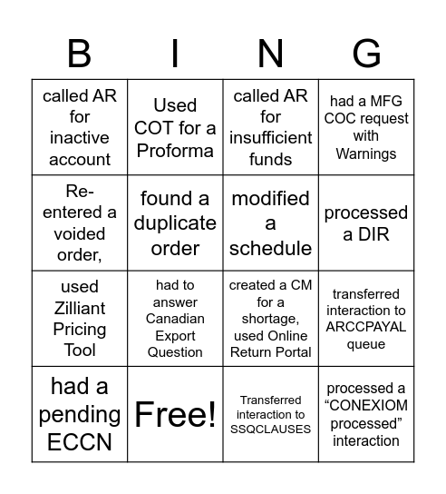 Untitled Bingo Card