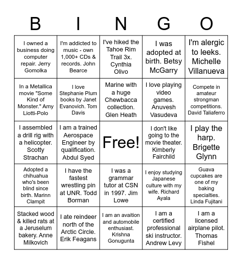 Know Your Coworkers Bingo Card