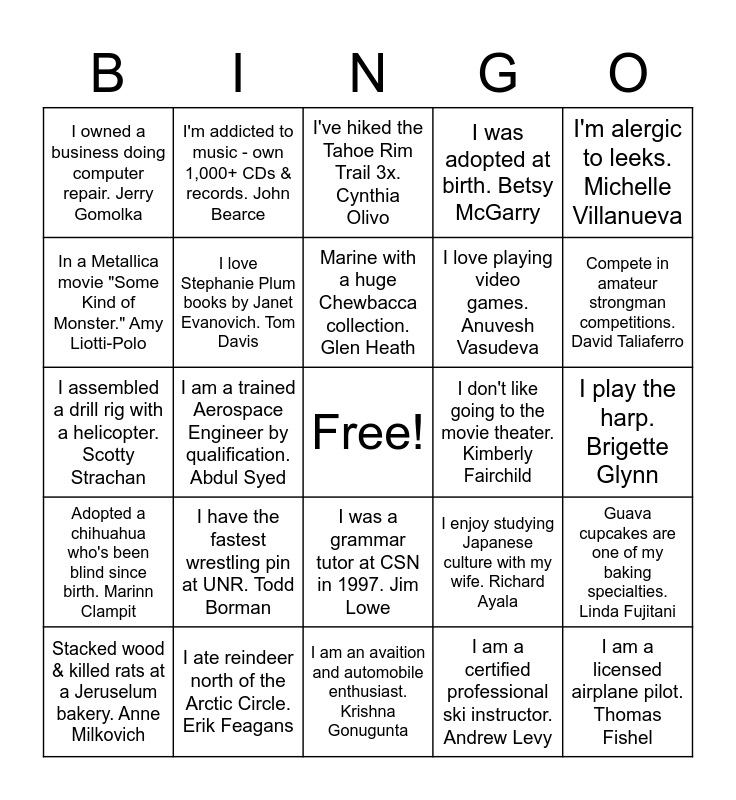 Know Your Coworkers Bingo Card