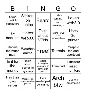 Tech Guy BINGO Card