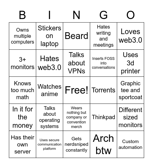 Tech Guy BINGO Card