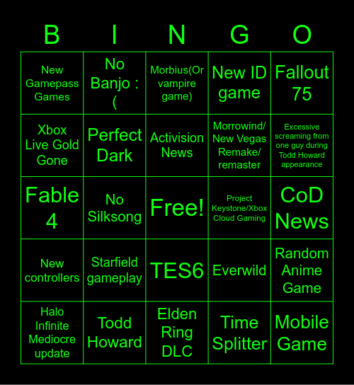 Bethesda Xbox Bingo Card Bingo Card