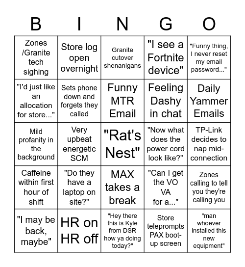 Helpdesk Bingo Card