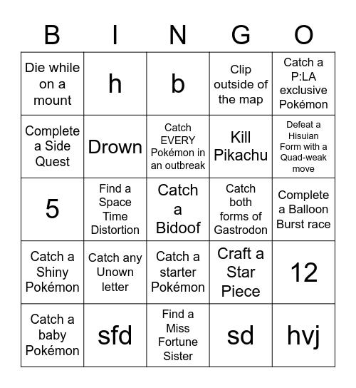 Legends Arceus Lockout Bingo Card