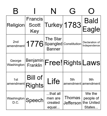 Freedom Bingo Card