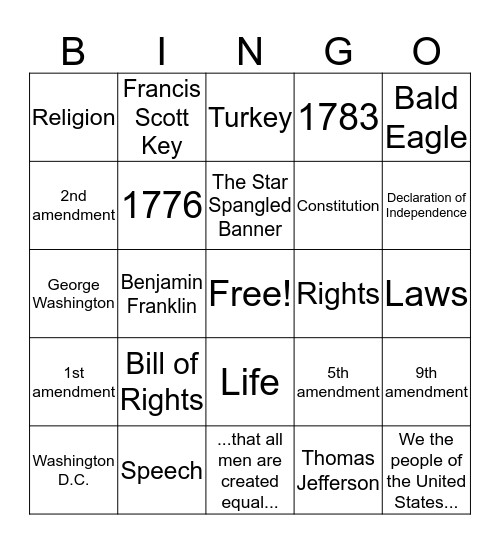 Freedom Bingo Card