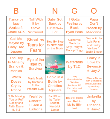 Songs of the Summer Bingo Card
