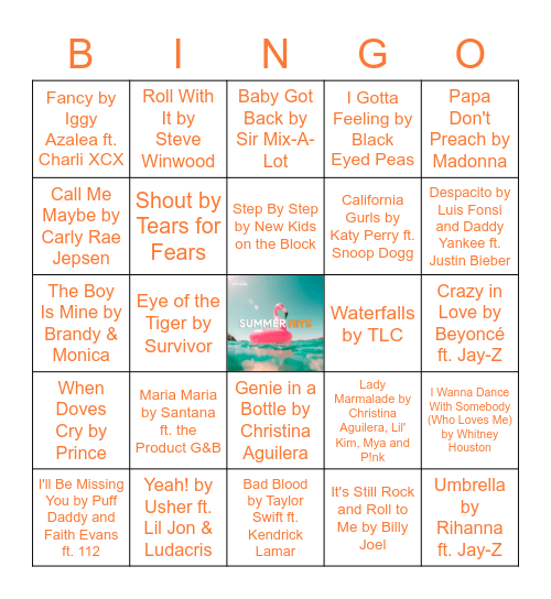 Songs of the Summer Bingo Card