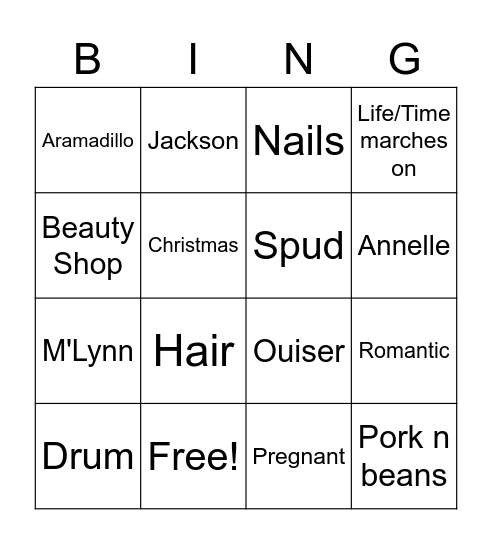 Steel Magnolias Bingo Card