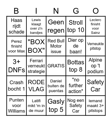 F1 CANADA BINGO! Bingo Card