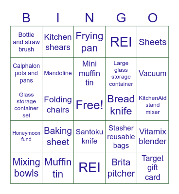 Wedding Shower Bingo Card