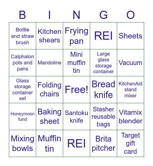 Wedding Shower Bingo Card