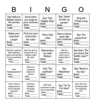 Friyay BINGO Card