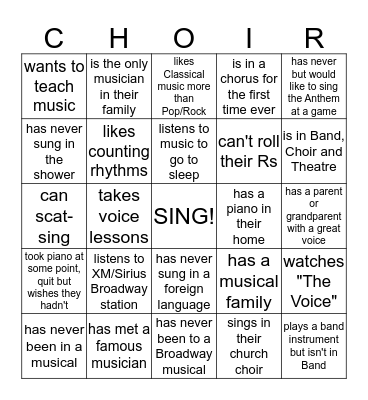 Know Your Choir Family?!      Find someone who... Bingo Card