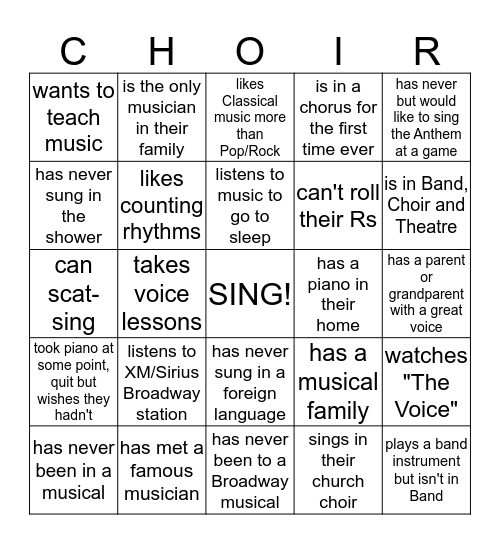 Know Your Choir Family?!      Find someone who... Bingo Card