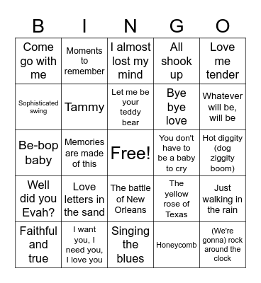 50's Bingo Card