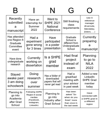 SHPE Region 6 Loteria Event Bingo Card