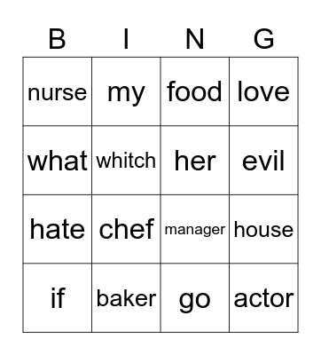 Untitled Bingo Card