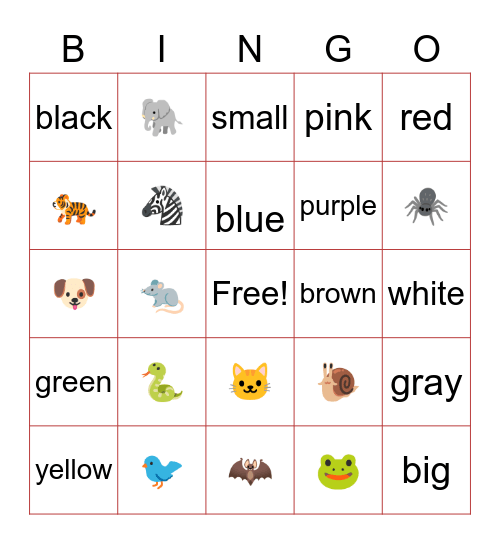 color and animal Bingo Card