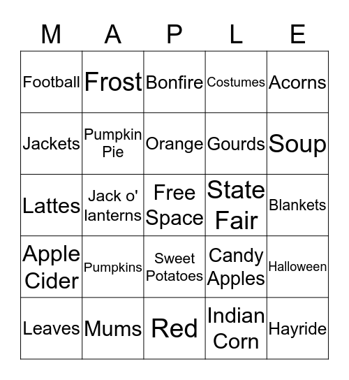 Happy Fall Y'all Bingo Card
