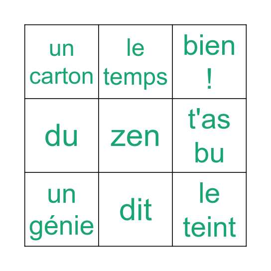 Prononciation Bingo Card