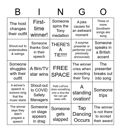 TONY AWARDS BINGO Card