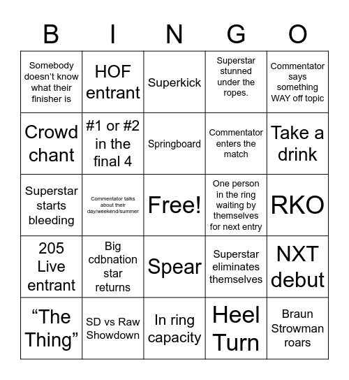 Cdbnation Royal Rumble Bingo Card