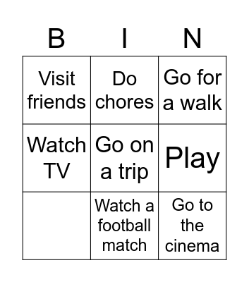 Weekly Activities Bingo Card