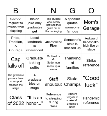 Graduation Bingo Card