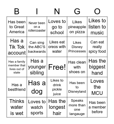 Ice Breaker Bingo Card