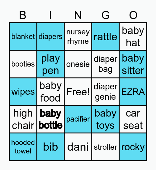 Baby Shower Bingo ! Bingo Card