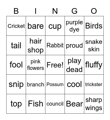 English 3D Why Possum's Tail is Bare Bingo Card