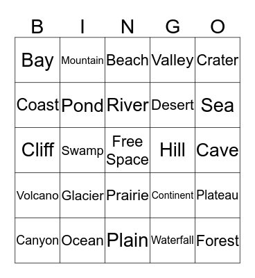 Landform Bingo Card