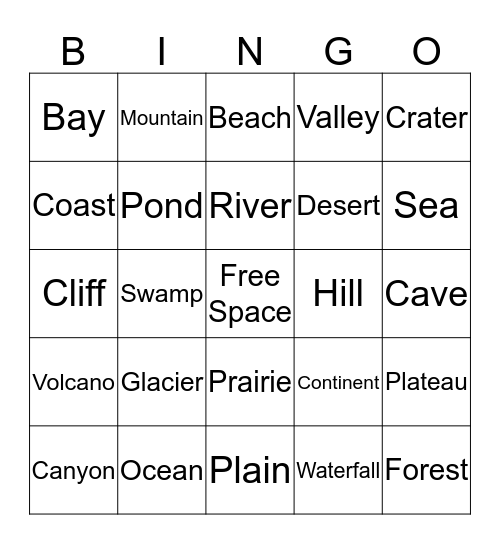 Landform Bingo Card