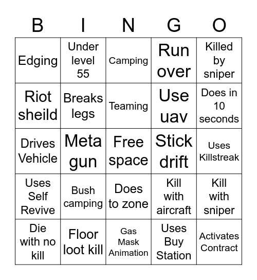 Warzone Bingo Solos Bingo Card