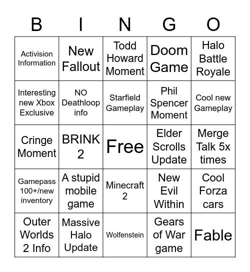 Microsoft/Bethesda Bingo Card