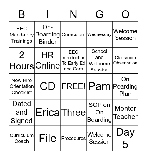 Untitled Bingo Card