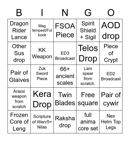 RS3 PVM/Skilling bingo Card