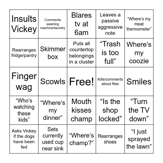 Jerry Simpson Bingo Card