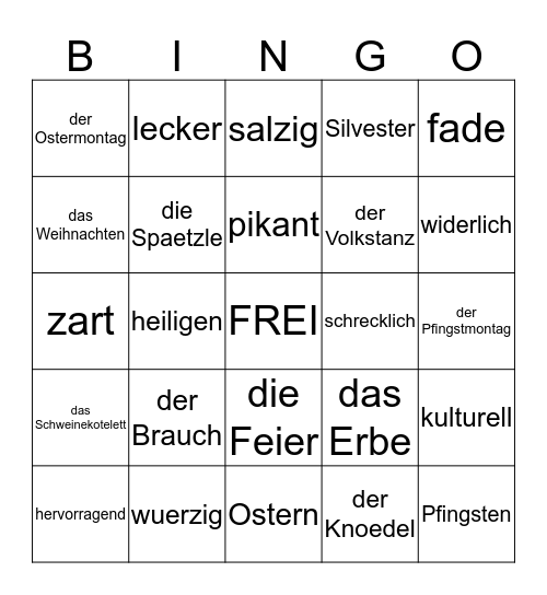 Essen und Feiern Teil 2  Bingo Card