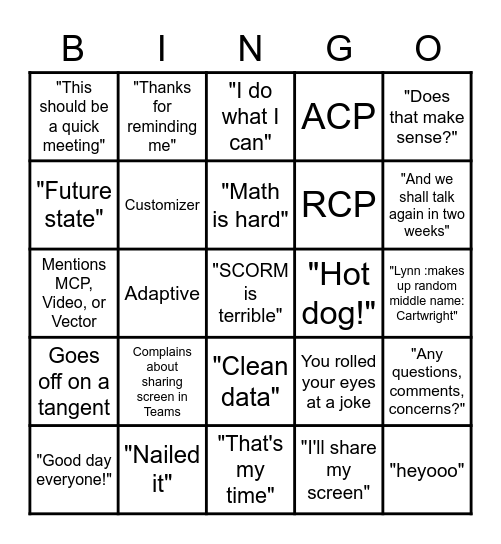 Austin Presenting in a Meeting Bingo Card