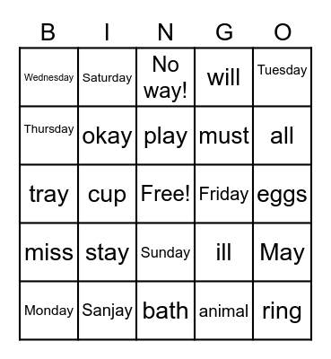 Sanjay stays in bed Bingo Card