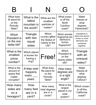 End of the Year Bingo Card