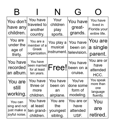 Harris Family Reunion Bingo Card