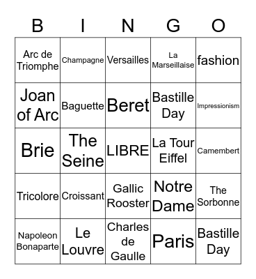 French Culture Bingo Card