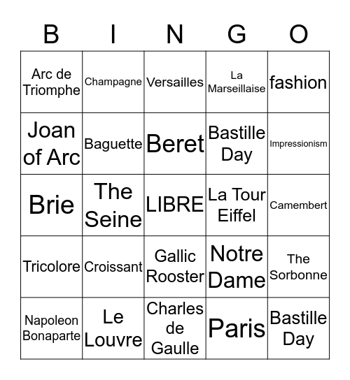 French Culture Bingo Card