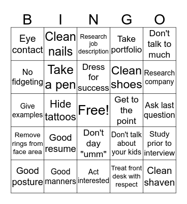"The Interview" Bingo Card