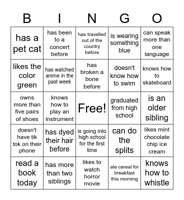 Find someone who... Bingo Card