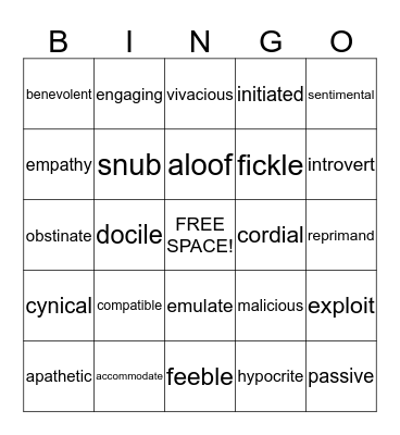 High School Prep Vocabulary Bingo! Bingo Card
